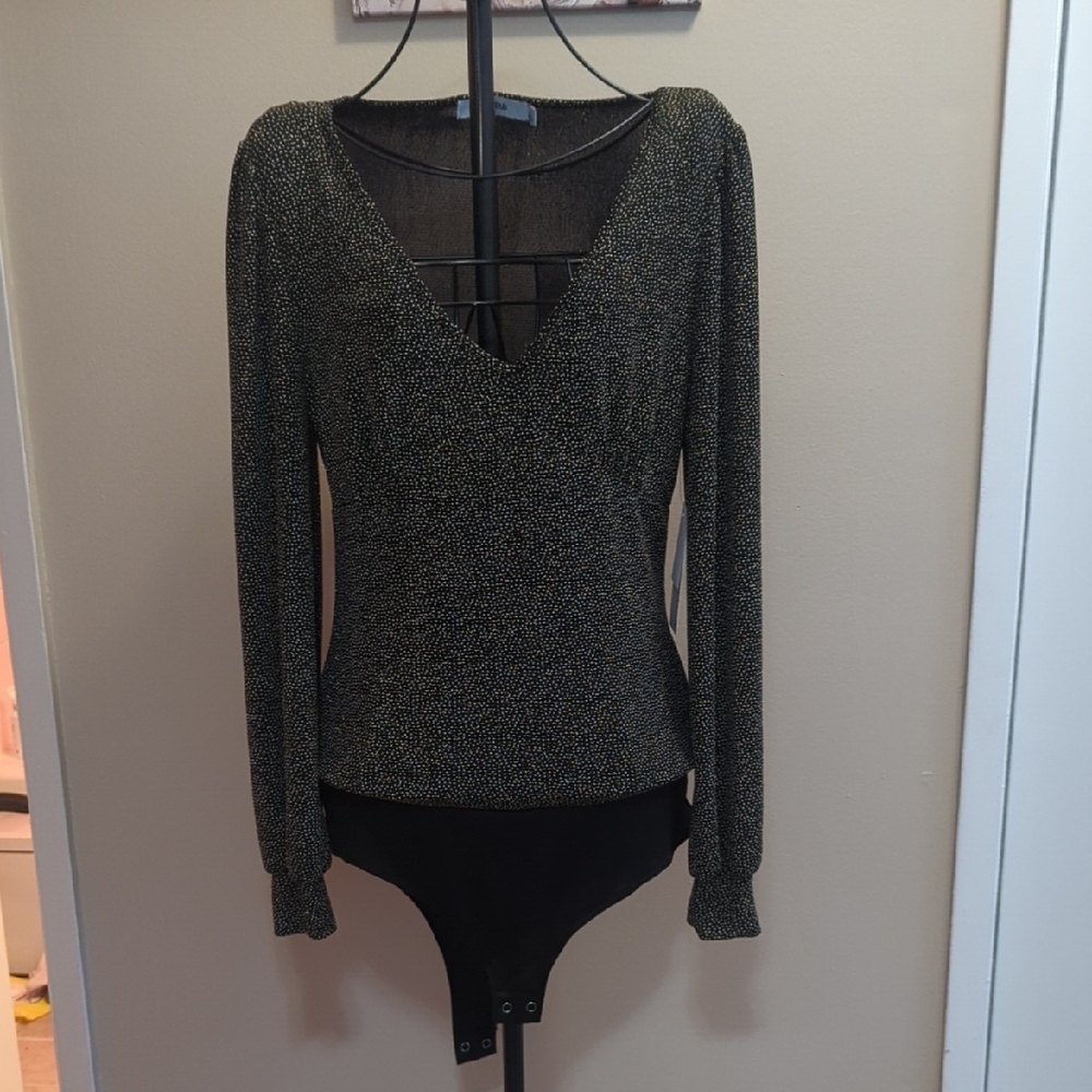 Gray Fitted Wrap Bodysuit with Long Sleeves